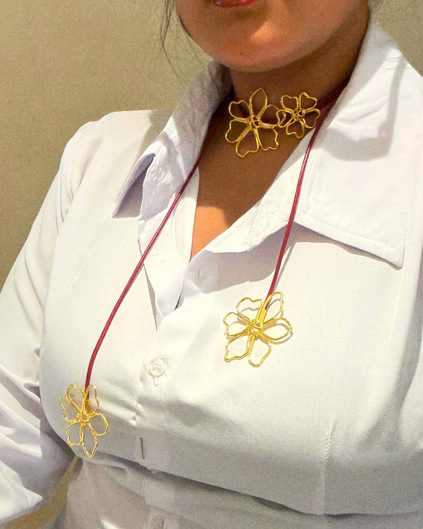 Multi Flower Cord Necklace